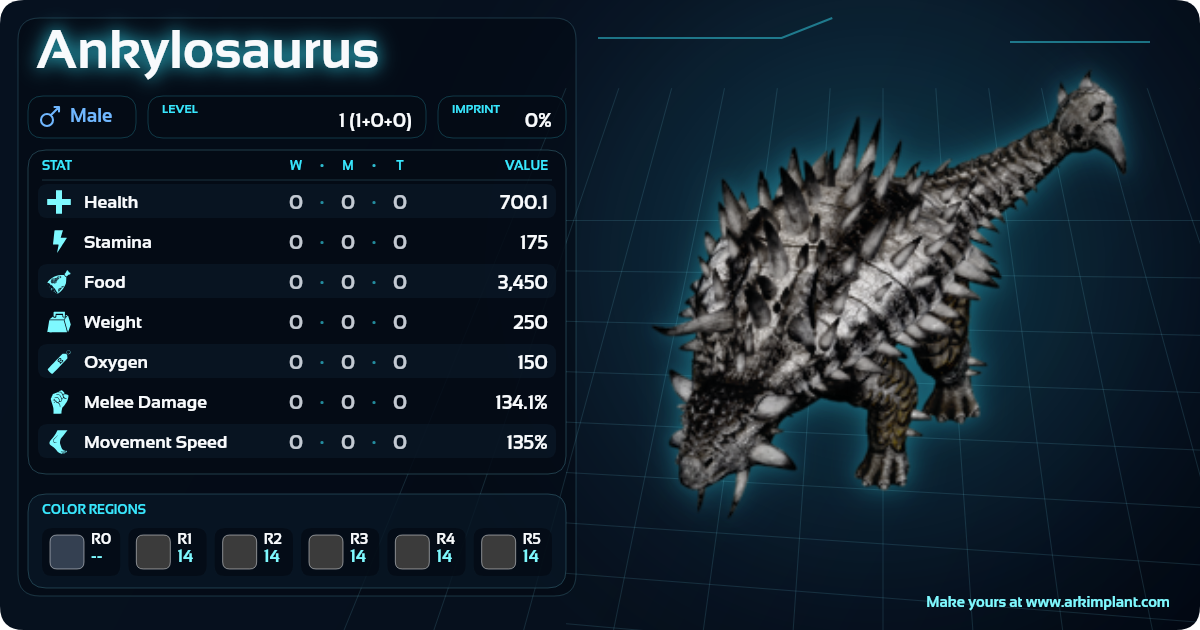Ankylosaurus Color Build + Stats - Ark Implant