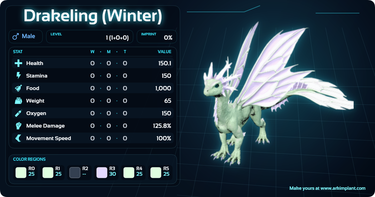 Drakeling (Winter) Color Build + Stats - Ark Implant