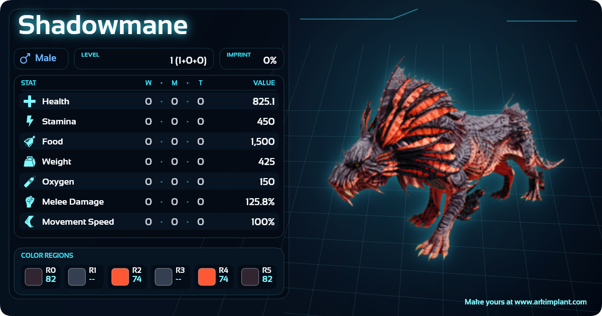 Shadowmane Color Build + Stats - Ark Implant